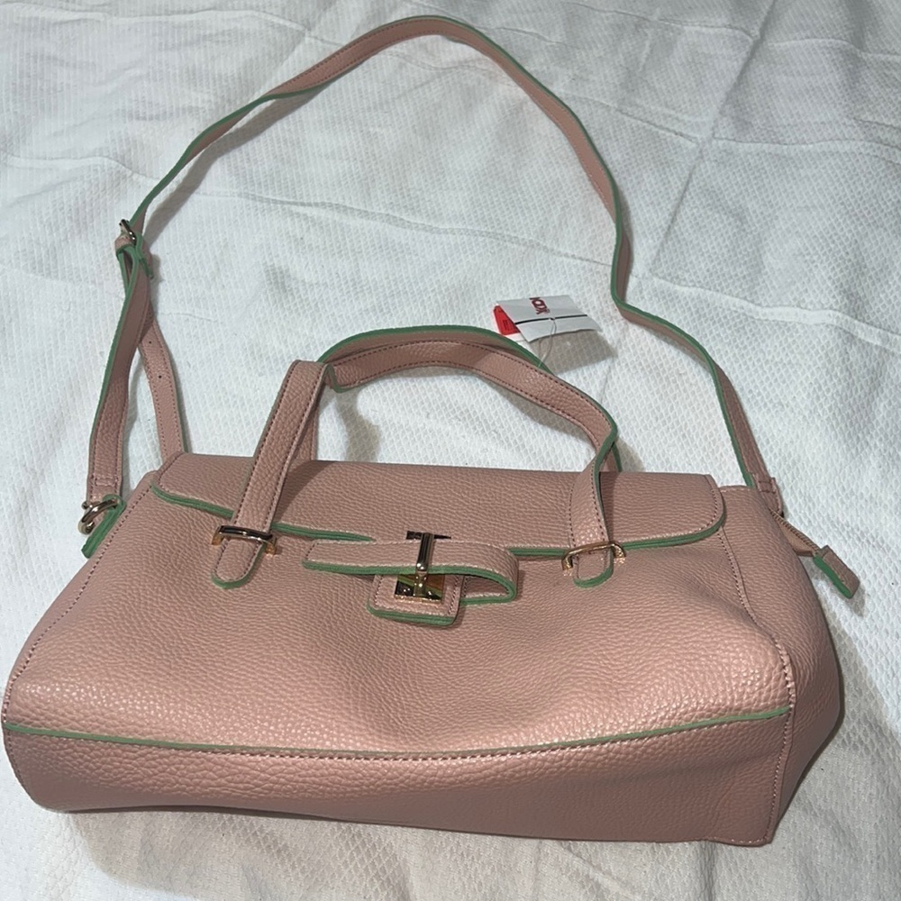 BNWT Expressions NYC Pink Green vegan leather Crossbody Purse **$15 FINAL SALE**